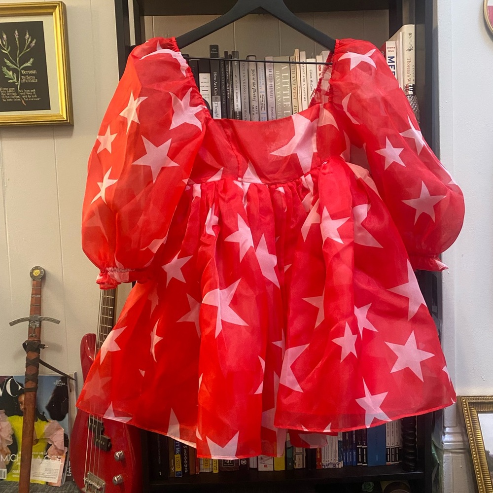 Selkie Red Star Mini Puff Dress XS